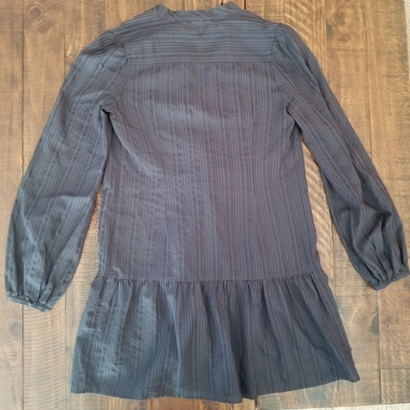 BB Dakota Ruffle Mini Dress Small Navy Blue Prairie Style Pleated - Picture 2 of 8